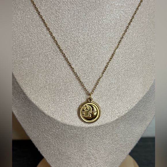 Handmade Gold Moon/Stars Necklace | 18 Inches | Waterproof & Tarnish Resistant - Picture 1 of 5